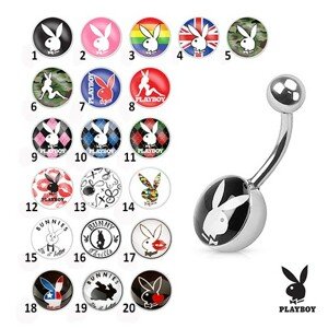 Oceľový piercing do bruška, farebné obrázky zajačikov Playboy - Symbol: PB06