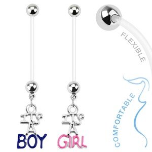 Piercing do bruška z bioflexu pre tehotné ženy, "IT'S A BOY", "IT'S A GIRL" - Farba piercing: Ružová