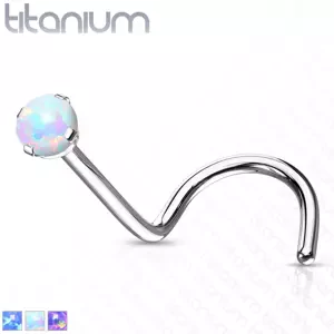 Titánový zahnutý piercing do nosa - syntetický opál, dúhové odlesky, 0,8 mm - Farba: Modrá