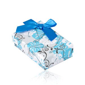 Darčeková krabička na set alebo náhrdelník, orientálny kvetinový vzor v bielo modrej kombinácii farieb, mašľa