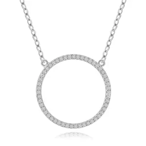 Strieborný 925 náhrdelník - obrys kruhu s čírymi zirkónmi, ródiovaný