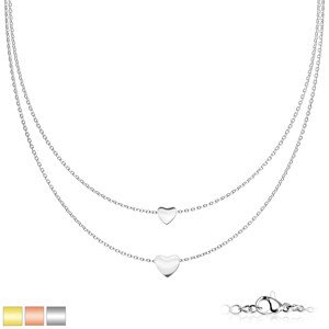 Dvojitý náhrdelník z chirurgickej ocele - zrkadlovolesklé srdiečka, PVD, karabínka - Farba: Zlatá
