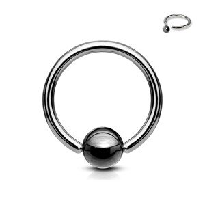 Piercing z ocele 316L - krúžok s tmavosivou guličkou - Rozmer: 1,2 mm x 8 mm x 3 mm