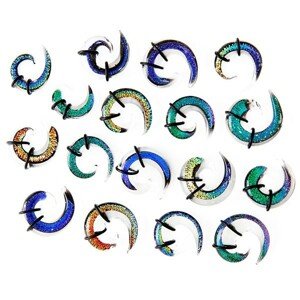 Expander do ucha - viacfarebná sklenená špirálka, gumičky - Hrúbka: 3,5 mm, Farba piercing: Číra - Modrá