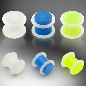 Plug do ucha UV žiarivý v tme, 2 O gumičky - Hrúbka: 4 mm, Farba piercing: Modrá