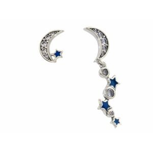 Linda's Jewelry Strieborné napichovacie náušnice Moon and Stars Blue Ag 925/1000 IN050