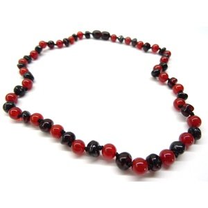 Jantárový náhrdelník pre dospelých s červeným onyxom - 45 cm