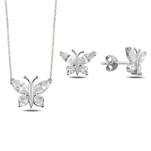 Klenoty Amber Strieborná sada šperkov motýľ - náušnice, náhrdelník