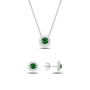 Klenoty Amber Strieborná sada šperkov trblietavé kolieska smaragdový kameň - náušnice, náhrdelník