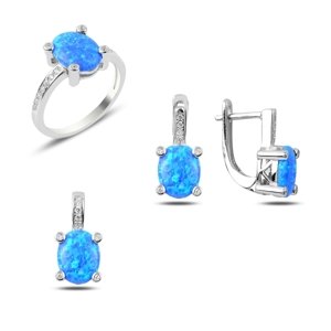 Luxusná sada šperkov s modrým opálom a zirkónmi Veľkosť: 54