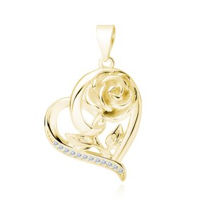Klenoty Amber Strieborný prívesok ruže v srci so zirkónmi gold